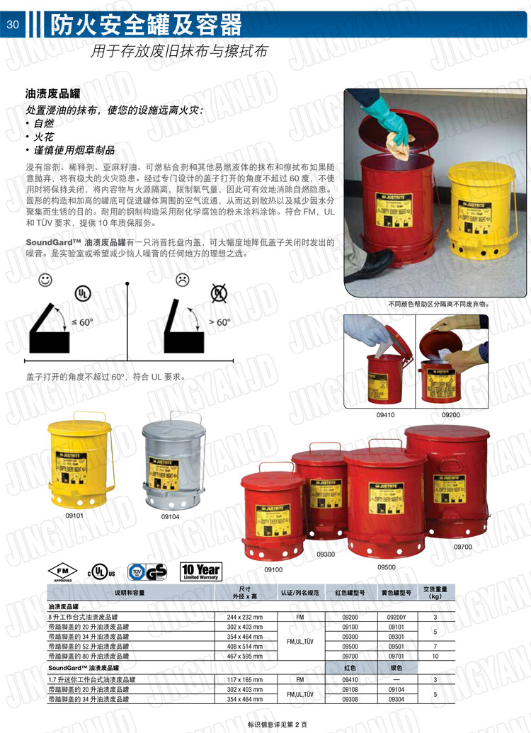 美國杰斯瑞特，JUSTRITE，活塞安全罐，盛漏式活塞罐，化學品分裝罐，